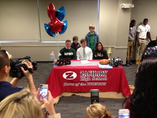 9SportsDirector's tweet photo. Zachary RB Forrest Town signs with Ivy League's Dartmouth College in New Hampshire. http://t.co/JQjwHLoD1b