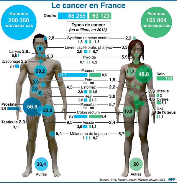 afpfr's tweet photo. INFOGRAPHIE Le cancer en France #AFP http://t.co/EqOfMeLxxW