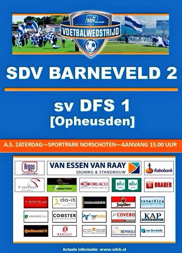 Zaterdag spelen we om 15:00 thuis tegen sv DFS 1. Gaat het tweede van SDVB nog een ronde verder in de beker?