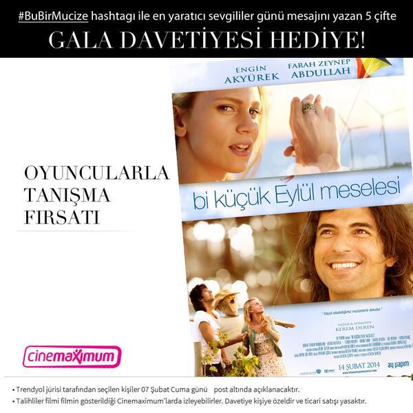 Trendyol's tweet photo. 'bi küçük Eylül meselesi' filmi #BuBirMucize Facebook yarışmamıza katıl!Gala Davetiyesi Kazan!http://t.co/oLegR9KPeY✔ http://t.co/MJpk0rNBUX