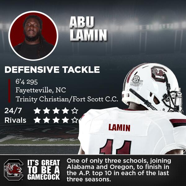 Signee DT Abu Lamin is on campus after enrolling in January. Welcome him to the #Gamecocks family! #SCsigningday