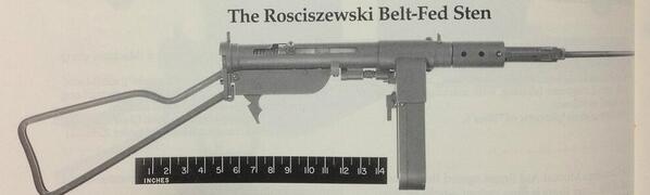 prototypeguns's tweet image. Rosciszewski Belt-Fed Sten
1945年にカナダのロングブランチ工廠でRosciszewskiにより開発されたベルト給弾式のステンMk2。ダブルトリガーで引き金の上段がフルオート、下段がセミオートとなっている