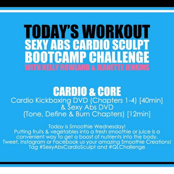 JeanetteJenkins's tweet photo. Today's workout is the #CardioKickBoxingDVD chapters 1-4 & #SexyAbs with @KELLYROWLAND #Tone #Define #Burn Chapters! http://t.co/Us50OhqsPp