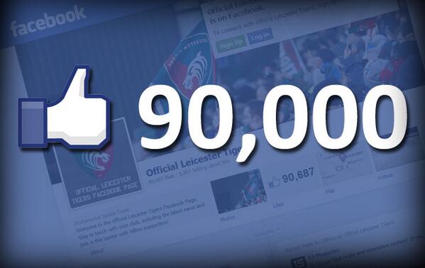 Tigers hit 90,000 'likes' on our Facebook page facebook.com/leicestertigers - that gets the thumbs up from us!