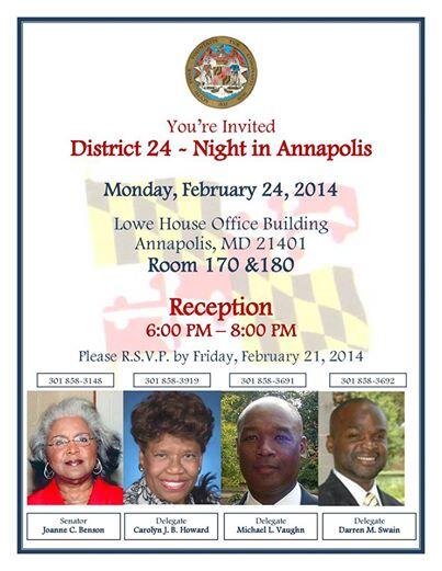Join YOUR 24th District Team for an evening in Annapolis on Monday, February 24th 6:00 to 8:00 PM. @News_PGCounty
