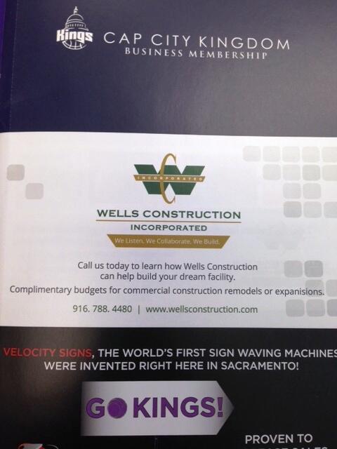 WellsConst's tweet photo. Check out Wells Construction in the #Kings program that was distributed 1/24 against the Pacers! http://t.co/mpSstpYqwi