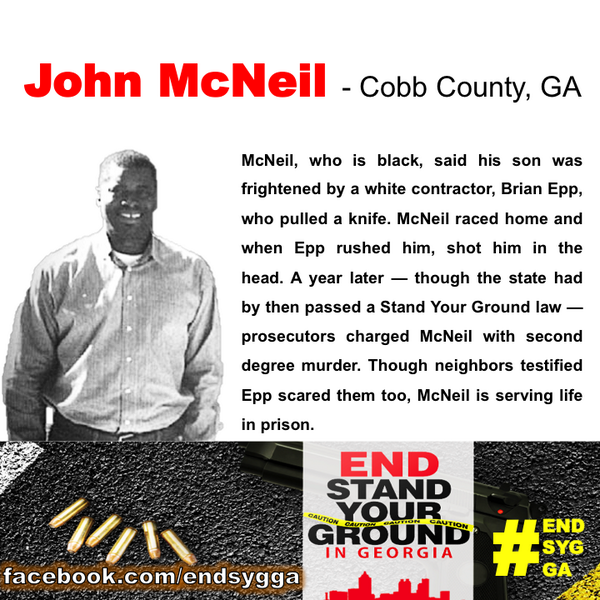 endsygga's tweet photo. #StandYourGround didn’t work for John McNeil #EndSYGga http://t.co/fa8n5wXZQ9 #Fight4AFuture