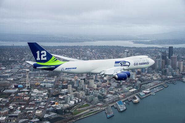 Boeing Seahawks 747 will fly over CenturyLink at 2,100 feet near the end of the rally there at ~2pm
