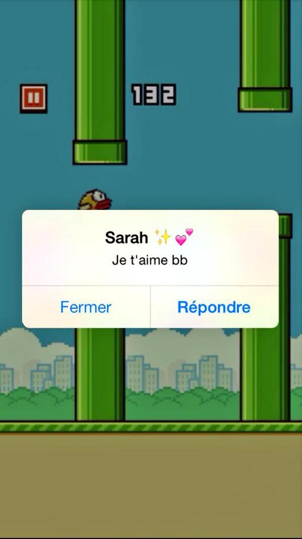 LeFlappyBird's tweet photo. Recevoir un message alors que t'es entrain de jouer à flappy bird <<<

#MotifDeRupture http://t.co/SlWs5z0hNY