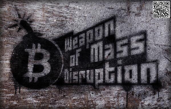 gubatron's tweet image. Weapon of Mass-Disruption #BitBomb by mojolama. #streetart #bitcoinArt #stencil #bitcoin