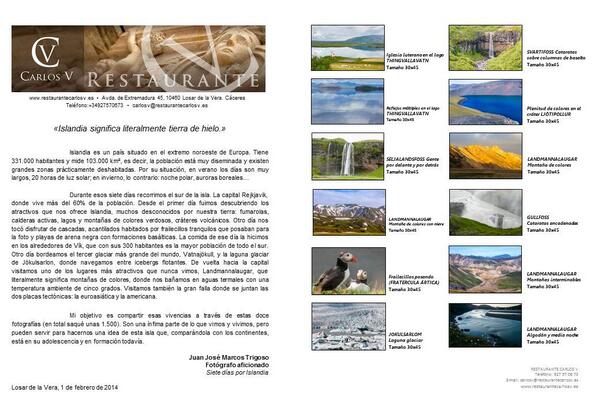 CarlosV_Rest's tweet photo. El Restaurante Carlos V les invita a disfrutar de la muestra fotográfica de José Marcos Trigoso, fotógrafo aficionado http://t.co/blYSzer6DY