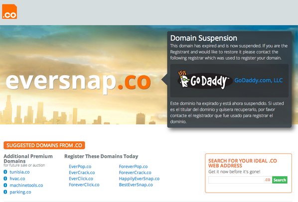 BayLiveMedia's tweet image. The #Eversnap website is down. Somebody forgot to renew the domain at @GoDaddy :-) @EversnapApp @sashaeslami