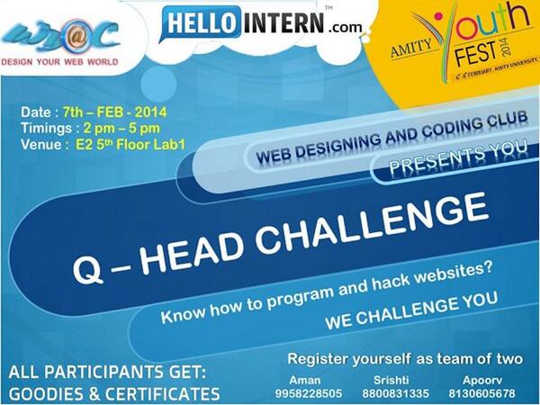 Ayf_15's tweet photo. Fond of #Hacking #coding here's something in store for u.#AYF2014 #AmityUnoversity #AmityYouthFest #collegefest2k14 http://t.co/RsVc3nSmFl