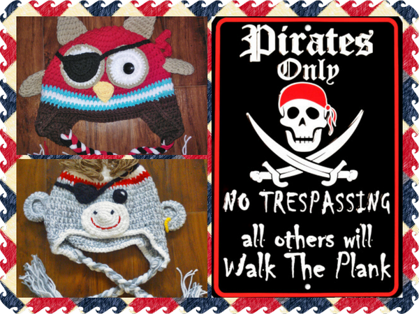 Ahoy me hearties! Check out these handmade crochet pirate hats....but Beware!!! #walktheplank