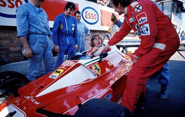 Formula1_GP's tweet photo. James Hunt in Niki Lauda’s Ferrari, Monaco GP 1976 http://t.co/pet2BYYuTK