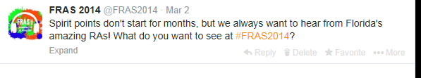 FRAS2014's tweet photo. It's time for #tbt from #fras2014. What did we say on our very first tweet on March 2, 2013? #spirit #1day #uf http://t.co/Lqn7HIpnID