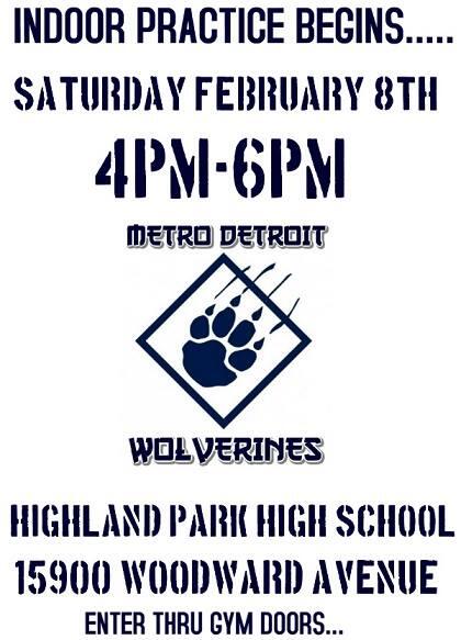 MDWolverines's tweet image. METRO DETROIT WOLVERINES INDOOR PRACTICE HAS BEGUN, ALL ARE WELCOME.