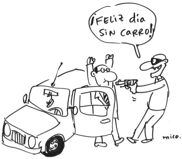 Tolaymaruja's tweet photo. El Día sin carro, según el caricaturista mico... http://t.co/CbvdDqXslR