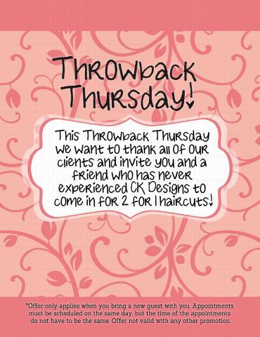 Don't forget about our Throwback Thursday promo! Call 317-569-9450 to book now or download and us our app!
