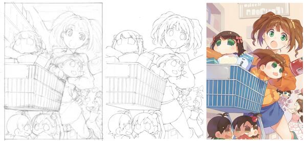 冬コミ原稿から #皆さん線画と塗った後を見せてください 