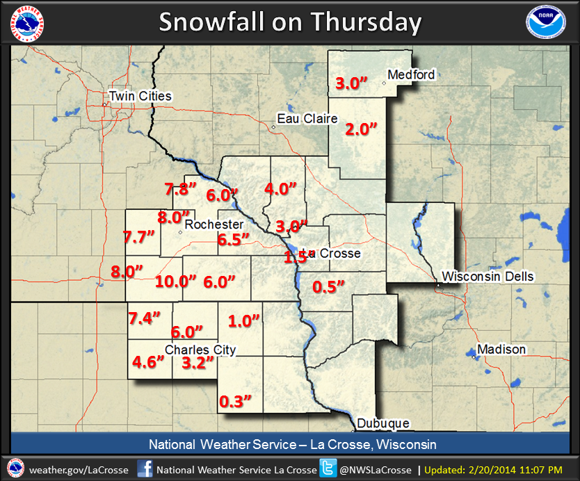NWS La Crosse on Twitter: "Map showing some totals this evening around