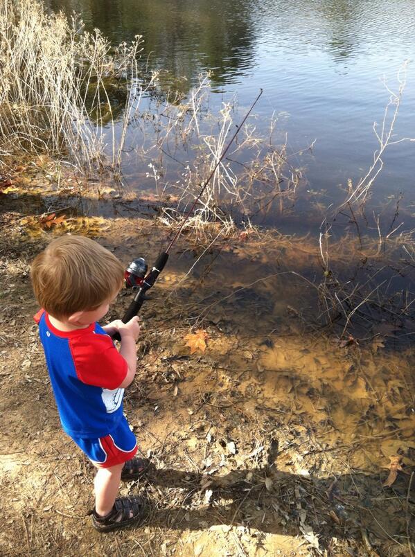 He said he wanted to catch some rainbow trout. Poor thing only caught seaweed and leaves but still had a blast.