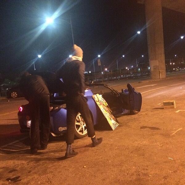 kevinstownsend's tweet image. Fitting artwork into a Tesla #sfproblems