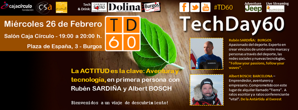 RuSardi's tweet photo. Nos vemos el 26/2 en #TD60 Aventura y tecnología en #Burgos @TechDay60 #surf y + @rusardi con @albert_bosch @Jeep_es http://t.co/WorFYUdcLi