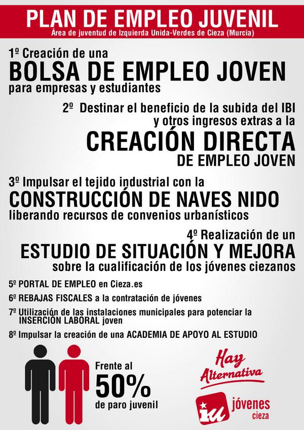 JovenesIUCieza's tweet photo. En el próximo pleno del 3 de marzo presentaremos este Plan de Empleo Joven que hemos redactado. #HayAlternativa http://t.co/ssdk65Hqcd