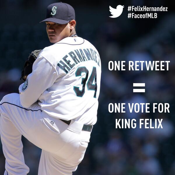 LosMarineros's tweet photo. Un RT = Un voto para el Rey Félix. http://t.co/eaTW3kmYZ8 #FelixHernandez #FaceofMLB http://t.co/roQSnSIZFo