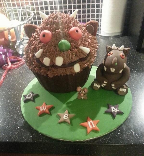 Thanks to Lauren Cross for sharing her first ever Giant Gruffalo cupcake. We hope it tastes as good as it looks!