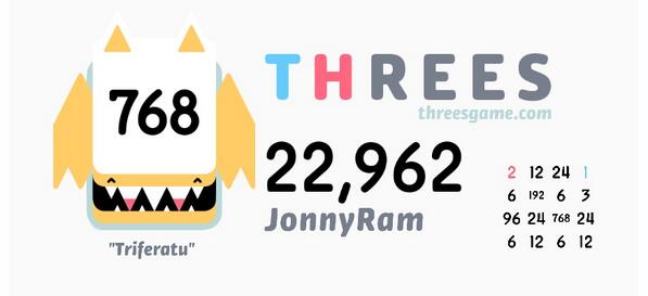 jonnyram's tweet image. I just scored 22,962 in @ThreesGame! #beatdis threesgame.com