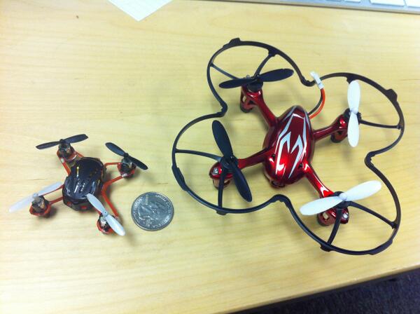 jimweirich's tweet photo. @ferggo @joerocklin @wyattearp Drones in question: Estes ProtoX on the left, Hubsan H107C on the right. http://t.co/Bouf9IO1v2