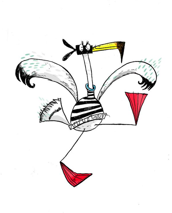 On my drawing board today: 

The opportunist seagull keeps it casual...