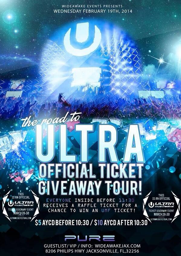 Purenightclubfl's tweet photo. @ultra is right around the corner! Which lucky rager is gonna win the ticket?! 👾🎶 #WideAwakeWednesday http://t.co/7hFwbkpmWs