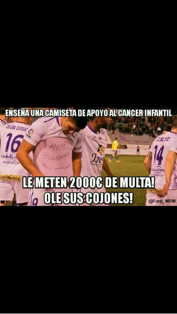 JArobertlopez's tweet image. Una vergüenza q por apoyar el cáncer infantil le metan una multa d 2000€, el fútbol ataca a los débiles @JaenSquare