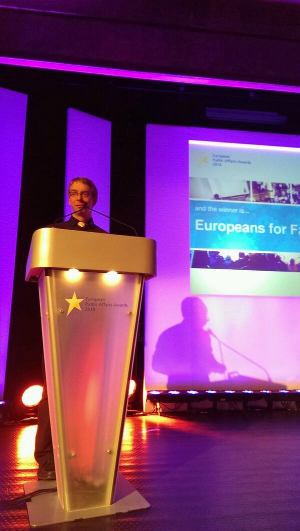 fairroaming's tweet photo. At the #epaawards: we won the campaign of the year award!!! Wow, this so amazing! Short speech by @BengtBeier! http://t.co/r1haBJ7zaW