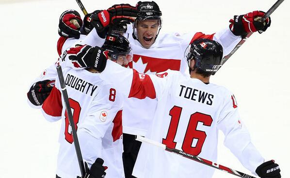 NHL's tweet image. Weber's late goal helps @HockeyCanada survive a Latvia scare to move on to the semis. Recap: s.nhl.com/tNowq