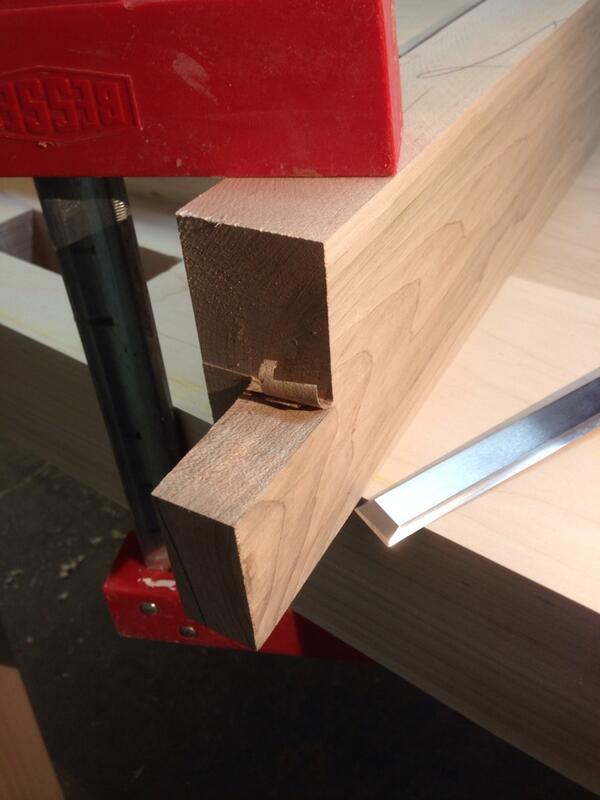 MarkBuildsIt's tweet photo. I always start paring the rail tenons. This is a very forgiving joint #FrenchFitUp http://t.co/ScicybG963