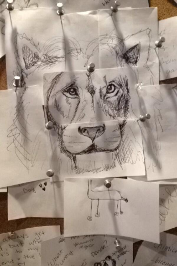 kodawitsken's tweet photo. Sketched a lion today at a coffee shop,  came back later to find this: #peoplearemyfavorite http://t.co/exCZGMmqRf