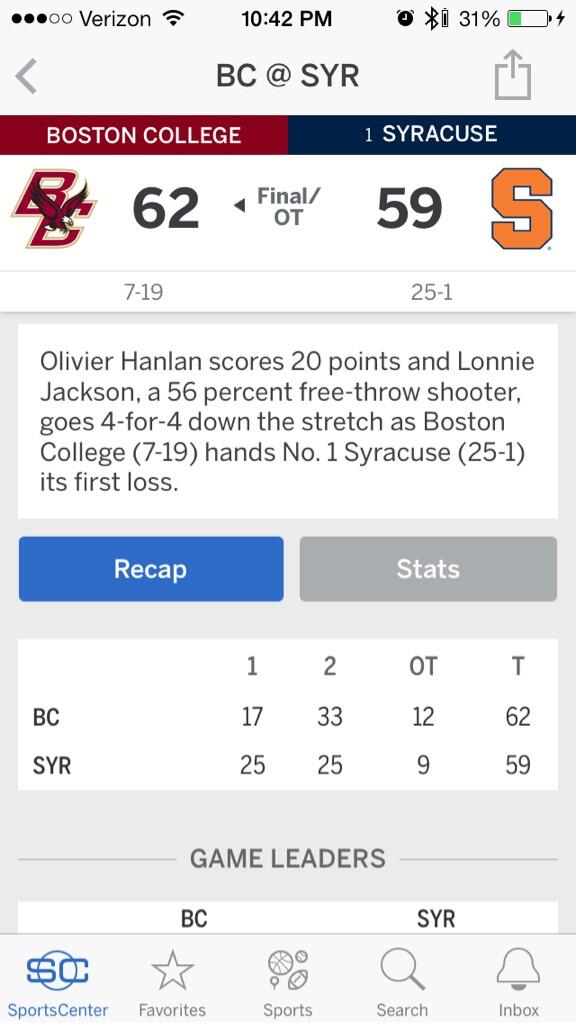 bcahney's tweet image. LOL @ #1Cuse?!?! #whathappened? #BC #BostonCollege #GoEagles
