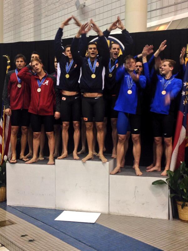 SECSwimDive14's tweet photo. The final podium of the night, the Men 200 Freestyle Relay! #SECSD14 http://t.co/dYN0yIKOR1