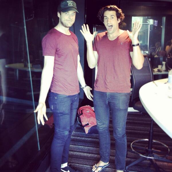 hamishandandy's tweet photo. OMG… We wore the same clothes to work today. Samesies!!! Our monthly cycles are probably also in sync. #HappyHour3pm http://t.co/D4Q7J1IOoS