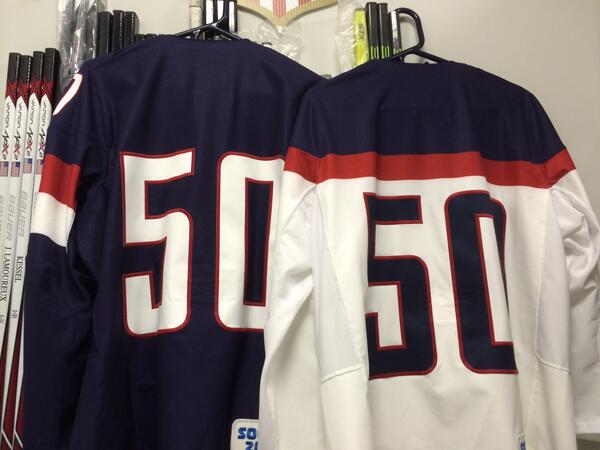 The spare/”blood” jerseys all teams receive in the women’s Olympic tournament are #50. The men’s jerseys are #60.