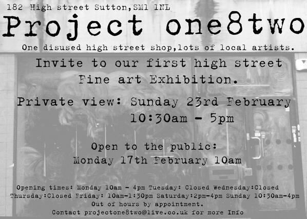 Projectone8two's tweet image. #projectone8two #privateview #art #comesee this sunday #23rdfeb at #182suttonhighstreet see #fineart and #drawing rt