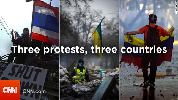 CNN's tweet photo. Thailand, Ukraine, Venezuela. Unrest in three continents. We break down the basic facts: http://t.co/eamysyQB9Z http://t.co/4OjwwoNMeg
