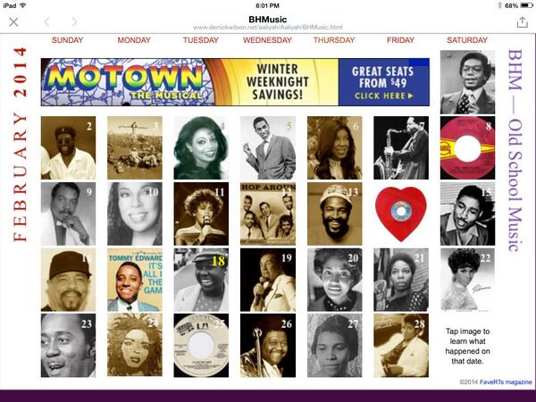 DerrickLWilson's tweet photo. Black History Old School Music Calendar
http://t.co/M9BWrWAqES #BHMusic
. http://t.co/0UVlQsBQt8