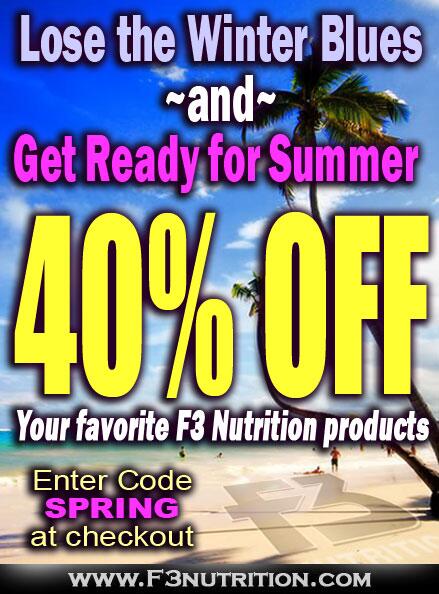 F3Nutrition's tweet photo. It's time to lose the winter blues... Save 40% @ http://t.co/kdOYwQ7vDe use code SPRING #crossfit #health #fitness http://t.co/gzTBpCznYG