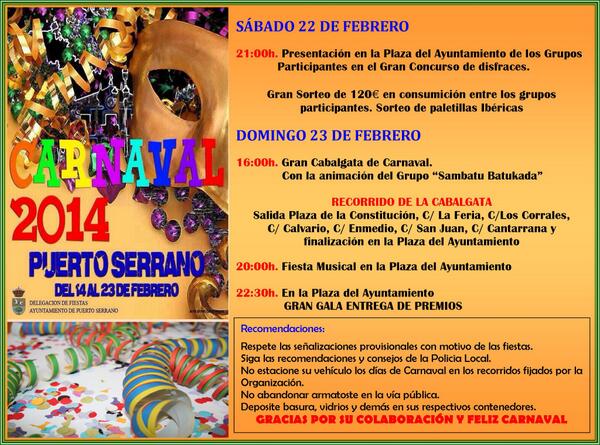 Puerto_Serrano's tweet photo. RT Programación para este fin de semana en el mejor carnaval, CARNAVAL DE PUERTO SERRANO 2014 http://t.co/J6Jgj10XD5