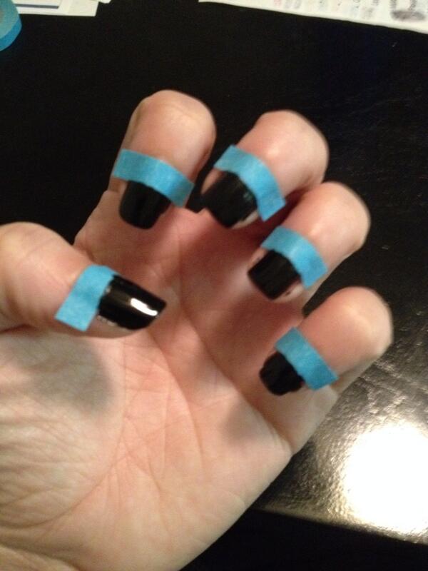 ChelseasNails's tweet photo. A "during" picture for updating my old mani into a new one. Finally got tape to work right for me. 😁 http://t.co/ZkFF1ybj0A